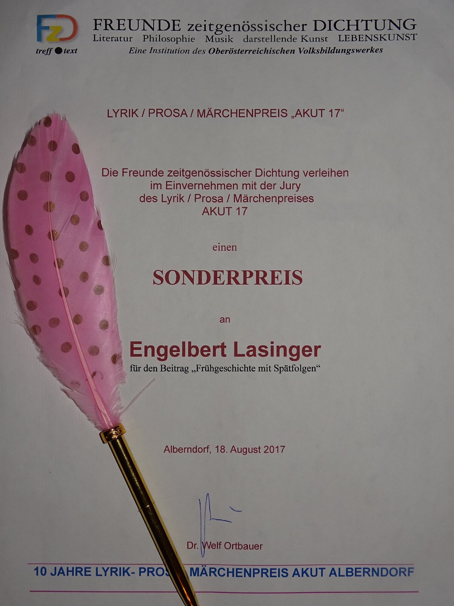 Sonderpreis für Engelbert Lasinger